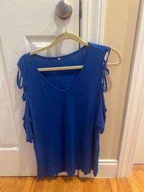 Royal Blue Cold-Shoulder V-Neck Top